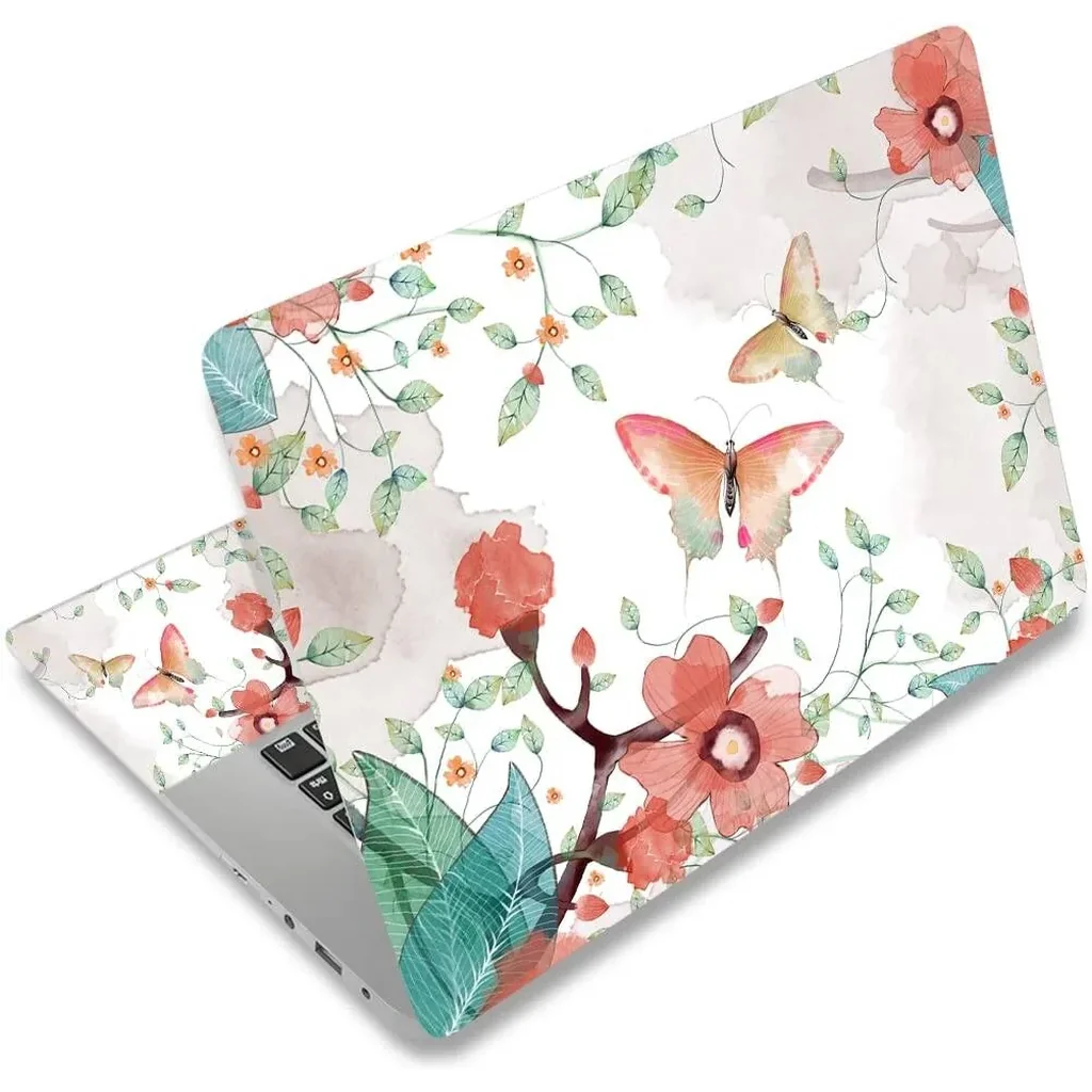 ALAYRA Laptop Skin Sticker, 13.3 14 15 15.4 15.6 inch Laptop Skins, Universal Vinyl Decal, Dustproof Scratch Resistant Reusable Cover Protector with Free 2 Wrist Pads (Butterfly 2) 01