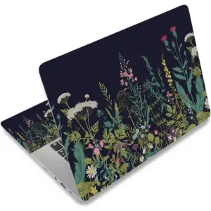 ALAYRA Laptop Skin Sticker, 13.3 14 15 15.4 15.6 inch Laptop Skins, Universal Vinyl Decal, Dustproof Scratch Resistant Reusable Cover Protector with Free 2 Wrist Pads (Flower in Black Background) 01