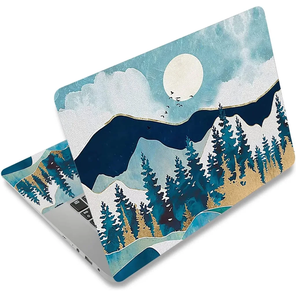 ALAYRA Laptop Skin Sticker, 13.3 14 15 15.4 15.6 inch Laptop Skins, Universal Vinyl Decal, Dustproof Scratch Resistant Reusable Cover Protector with Free 2 Wrist Pads (Mountain Moon) 01