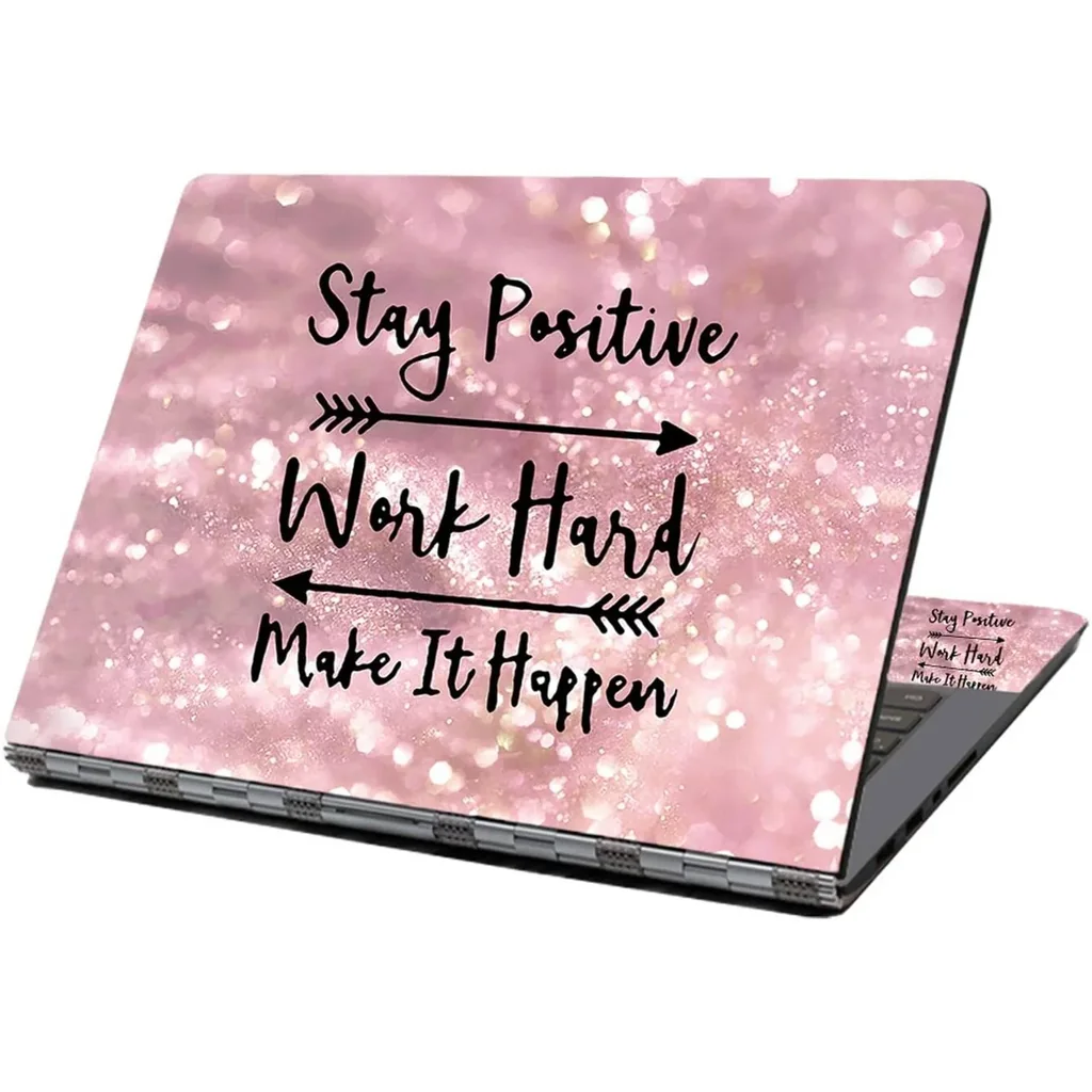 ALAYRA Laptop Skin Sticker, 13.3 14 15 15.4 15.6 inch Laptop Skins, Universal Vinyl Decal, Dustproof Scratch Resistant Reusable Cover Protector with Free 2 Wrist Pads (Pink Letter) 01