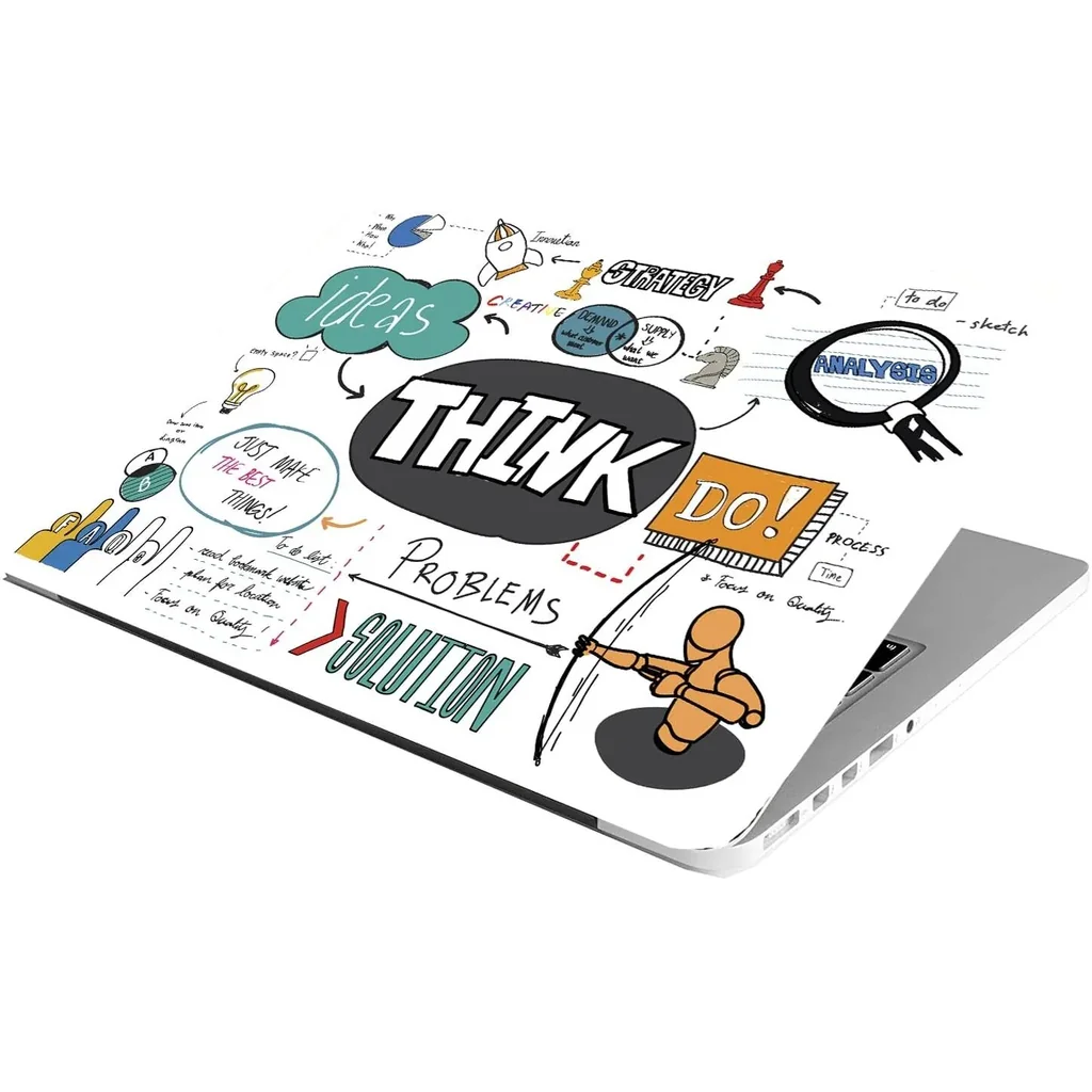ALAYRA Laptop Skin Stickers Bubble-Free HD Quality Sticker for Laptops Upto 15.6" (Dustproof, Waterproof, Scratchproof, Reusable) - Think DO Ron 01