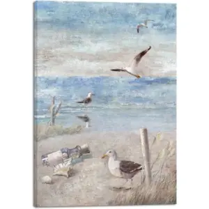 ALAYRA Large Abstract Seaside Seagull Seascape Painting Perching Bird by The Seashore Coastal Beach Canvas Wall Art for Bathroom Living Room Office Decor 20x28inch 01