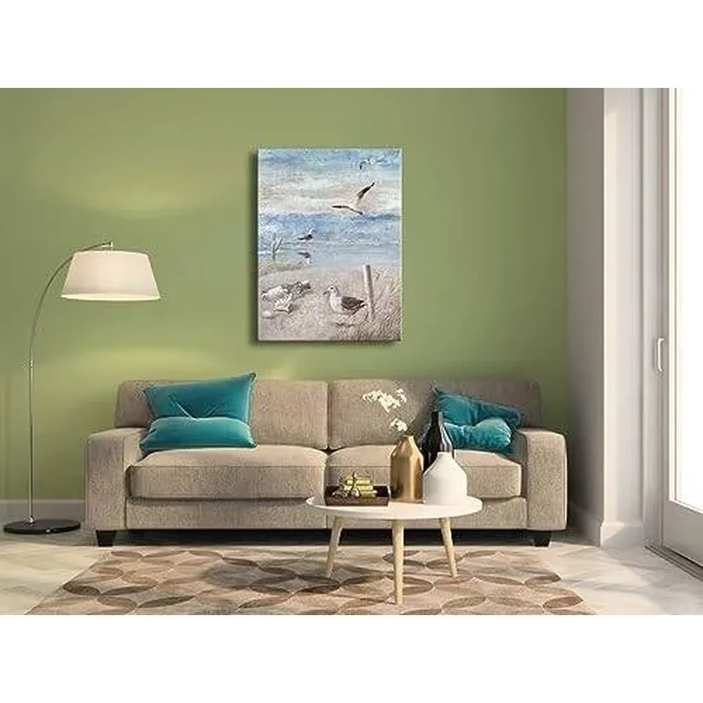 ALAYRA Large Abstract Seaside Seagull Seascape Painting Perching Bird by The Seashore Coastal Beach Canvas Wall Art for Bathroom Living Room Office Decor 20x28inch 01 - Image 2