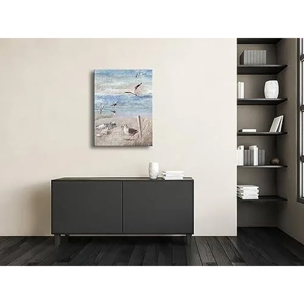 ALAYRA Large Abstract Seaside Seagull Seascape Painting Perching Bird by The Seashore Coastal Beach Canvas Wall Art for Bathroom Living Room Office Decor 20x28inch 01 - Image 3