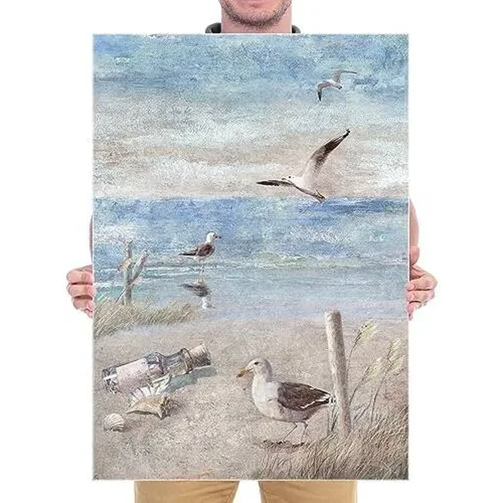 ALAYRA Large Abstract Seaside Seagull Seascape Painting Perching Bird by The Seashore Coastal Beach Canvas Wall Art for Bathroom Living Room Office Decor 20x28inch 01 - Image 4