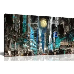 ALAYRA Large Cityscape Canvas Wall Art Street Graffiti Banksy Wall Art for Living Room Bedroom Size 40" W x 20" H 01