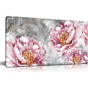 ALAYRA Large Flower Canvas Wall Art for Living Room Bedroom Pink Floral Picture Modern Wall Decor Size 40" W x 20" H 01