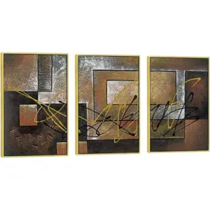 ALAYRA Large Gold Framed Canvas Wall Art 3 Pieces Canvas Prints Abstract Brown Landscapes Pictures Paintings for Living Room Bedroom Home Decorations 01