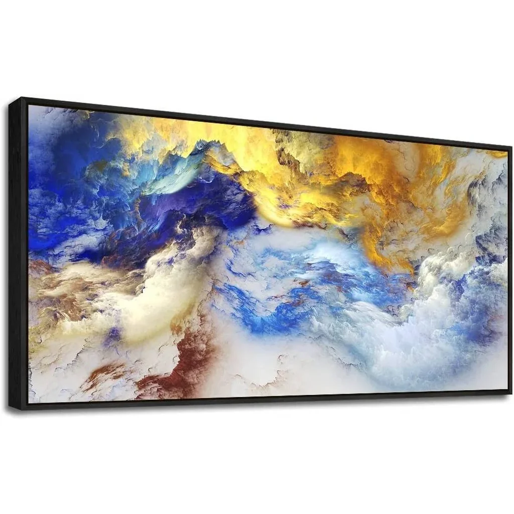 ALAYRA Large Size Framed Canvas Wall Art For Living Room Office Wall Decor Abstract Paintings Decorations For Bedroom Ink Abstract Wall Pictures Posters Modern Home Decor Art Black Framed Art 20" X 40