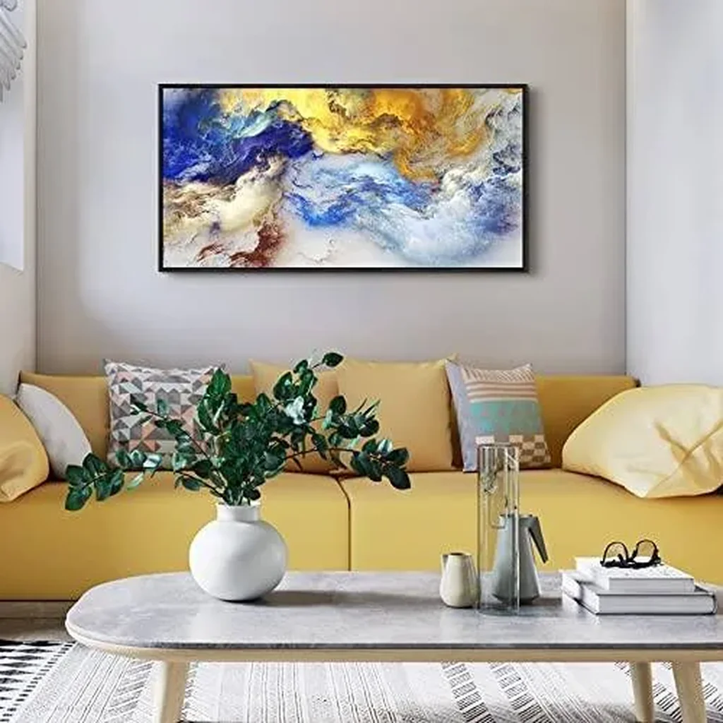 ALAYRA Large Size Framed Canvas Wall Art For Living Room Office Wall Decor Abstract Paintings Decorations For Bedroom Ink Abstract Wall Pictures Posters Modern Home Decor Art Black Framed Art 20" X 40 - Image 2