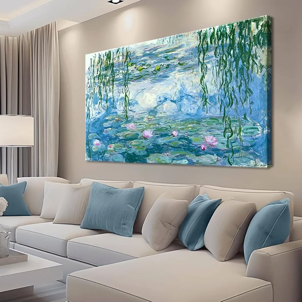 ALAYRA Large Water Lilies by Canvas Wall Art Famous Painting - Classic Canvas Art Wall Decor Picture Print with Framed for Home Office Wall Decor-24" x36" 01