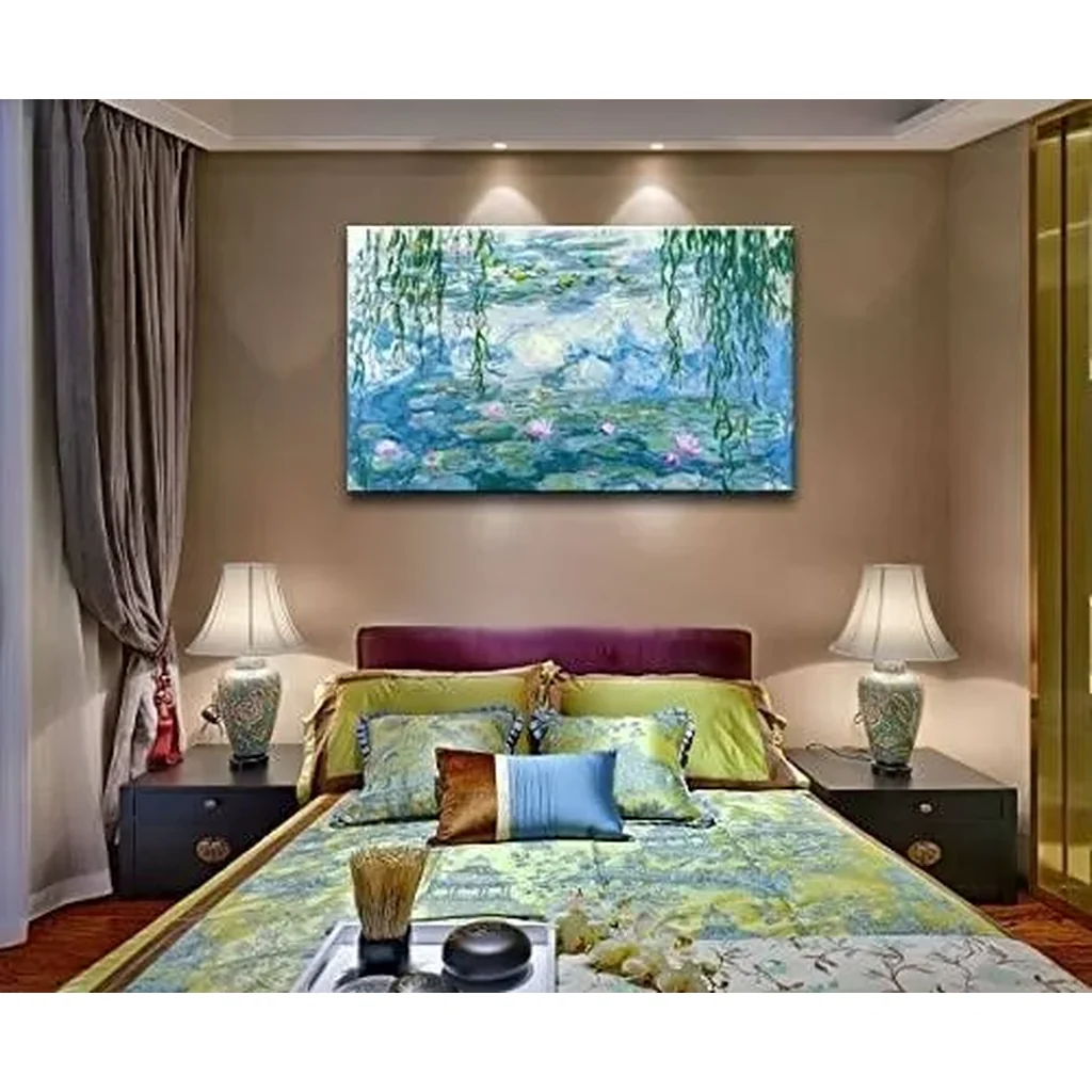 ALAYRA Large Water Lilies by Canvas Wall Art Famous Painting - Classic Canvas Art Wall Decor Picture Print with Framed for Home Office Wall Decor-24" x36" 01 - Image 2