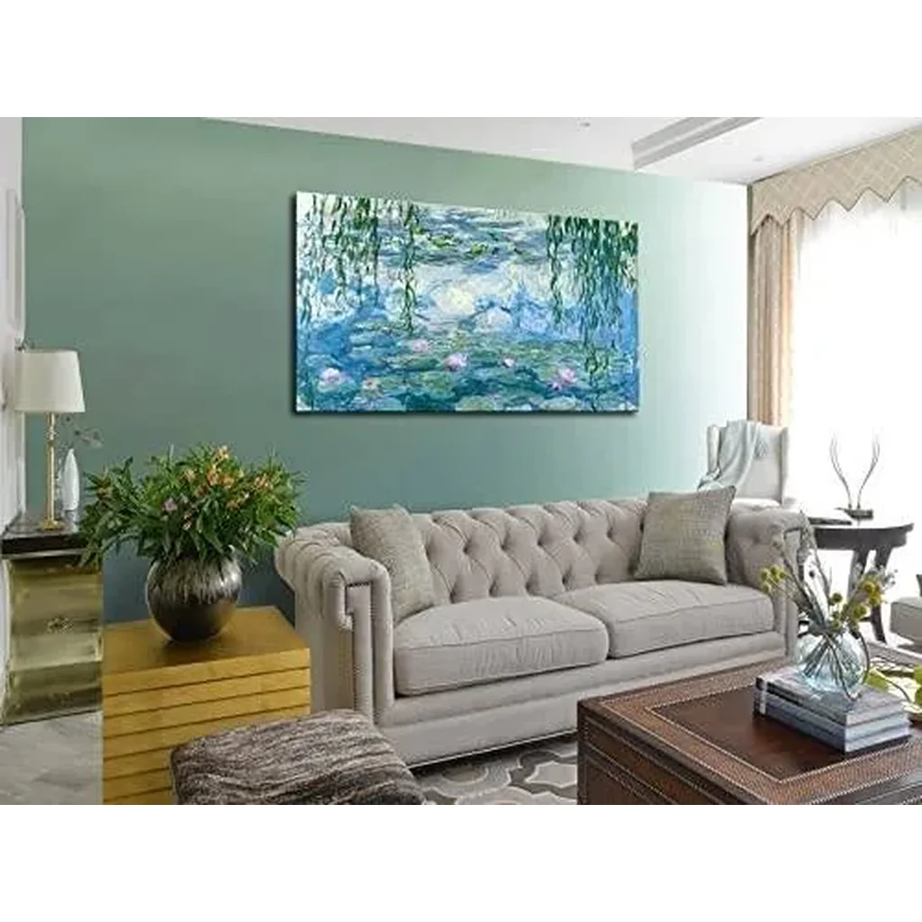 ALAYRA Large Water Lilies by Canvas Wall Art Famous Painting - Classic Canvas Art Wall Decor Picture Print with Framed for Home Office Wall Decor-24" x36" 01 - Image 3