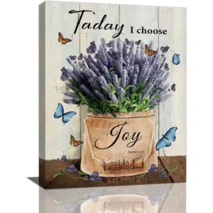 ALAYRA Lavender Wall Art Farmhouse Lavender Canvas Prints Rustic Purple Lavender Bathroom Pictures for Wall Country Flower Bathroom Painting Today I Choose Joy Modern Artwork Decor for Bedroom 12"x16"
