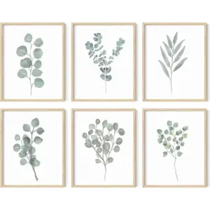 ALAYRA Leaf Prints Botanical Wall Decor Set of 6 Botanical Art Prints & Eucalyptus Leaves Wall Decor Botanical Prints Wall Art Eucalyptus Wall Decor Plant Decor Unframed, 8" x 10" 01