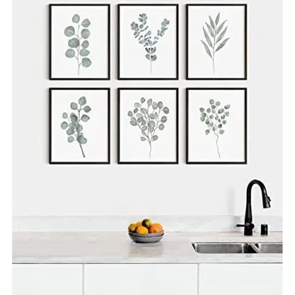 ALAYRA Leaf Prints Botanical Wall Decor Set of 6 Botanical Art Prints & Eucalyptus Leaves Wall Decor Botanical Prints Wall Art Eucalyptus Wall Decor Plant Decor Unframed, 8" x 10" 01 - Image 3