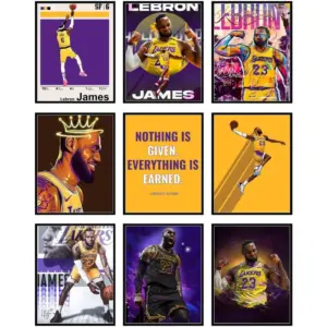 ALAYRA LeBron Ja Poster Set - LeBron Posters for Walls, Lakers Bedroom Wall Decor, Basketball Room Decor for Boys, Gifts for Lakers Fan, Basketball Artwork - Unframed Set Of 9 (8x10) 01