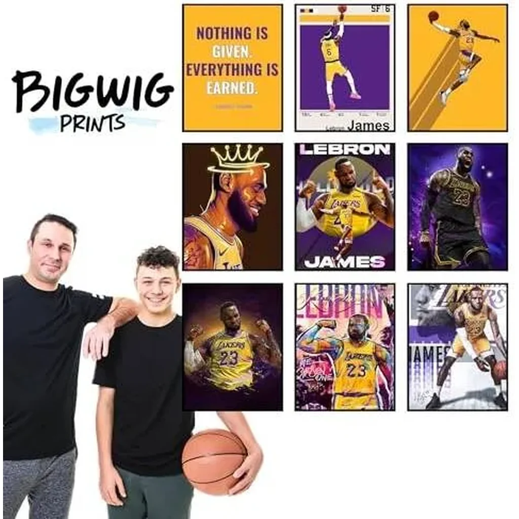 ALAYRA LeBron Ja Poster Set - LeBron Posters for Walls, Lakers Bedroom Wall Decor, Basketball Room Decor for Boys, Gifts for Lakers Fan, Basketball Artwork - Unframed Set Of 9 (8x10) 01 - Image 3