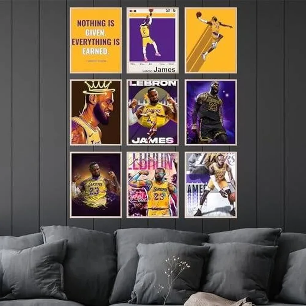 ALAYRA LeBron Ja Poster Set - LeBron Posters for Walls, Lakers Bedroom Wall Decor, Basketball Room Decor for Boys, Gifts for Lakers Fan, Basketball Artwork - Unframed Set Of 9 (8x10) 01 - Image 4