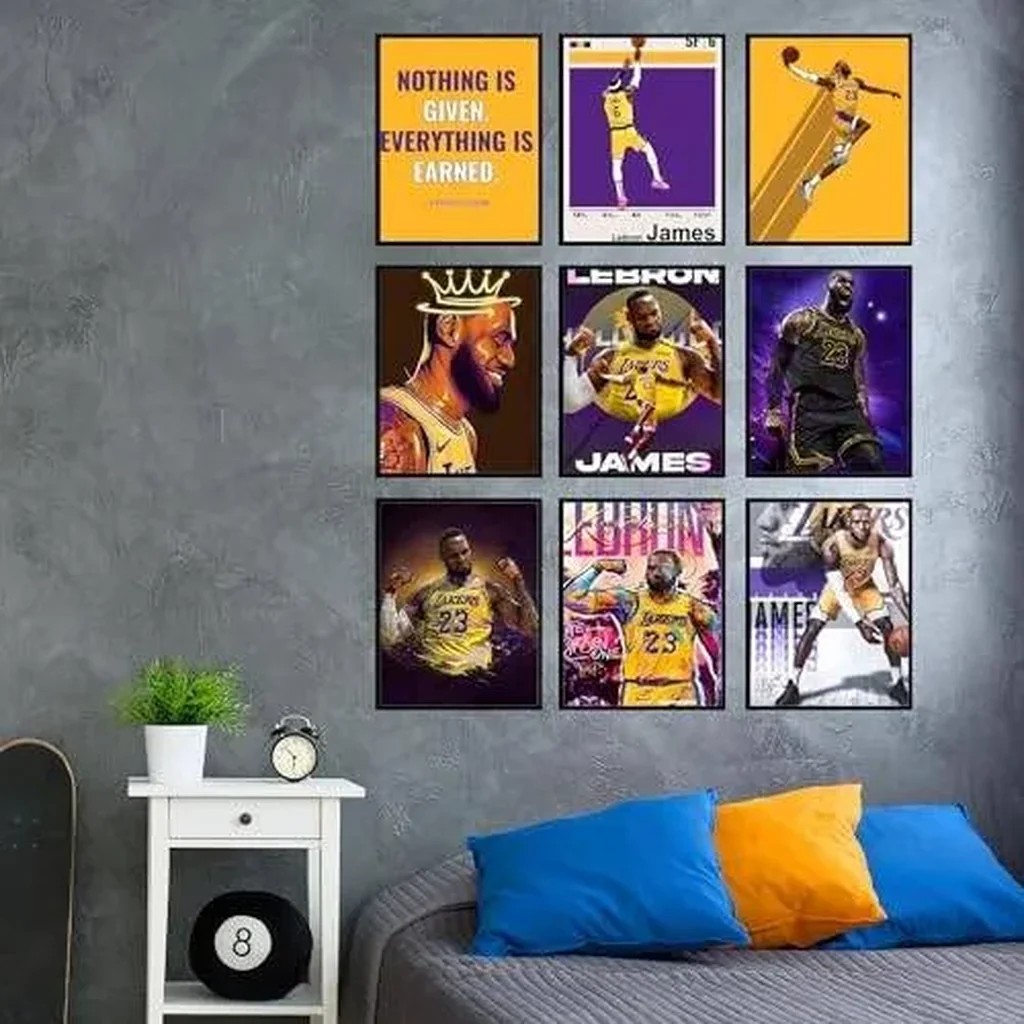 ALAYRA LeBron Ja Poster Set - LeBron Posters for Walls, Lakers Bedroom Wall Decor, Basketball Room Decor for Boys, Gifts for Lakers Fan, Basketball Artwork - Unframed Set Of 9 (8x10) 01 - Image 5