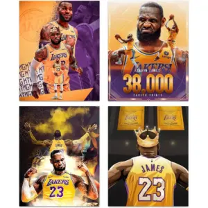 ALAYRA Lebron Ja Posters Wall Art, King Lebron Ja Lakers Canvas Art Prints, Motivational Basketball Superstar Posters for Men Cave Boy's Room Decor, Basketball Wall Art, Set of 4 (8"x10" Unframed) 01