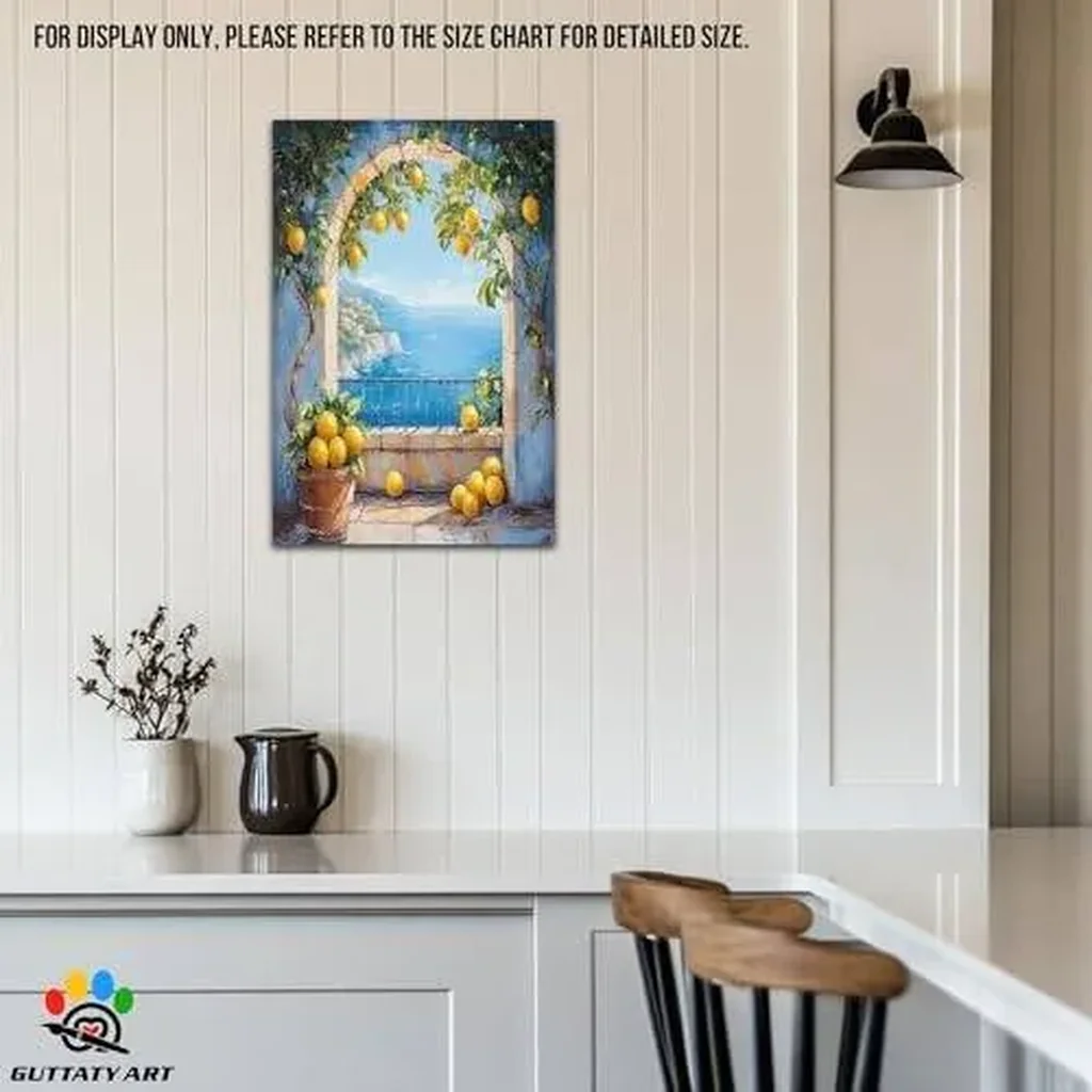 ALAYRA Lemon Canvas Wall Art, Mediterranean Kitchen Wall Decor, Vibrant Impressionist Balcony Picture, Cheerful Seaside Wall Painting for Dining Room, Home Yellow Fruit Hanging Artwork, 18x12 Inch 01 - Image 2