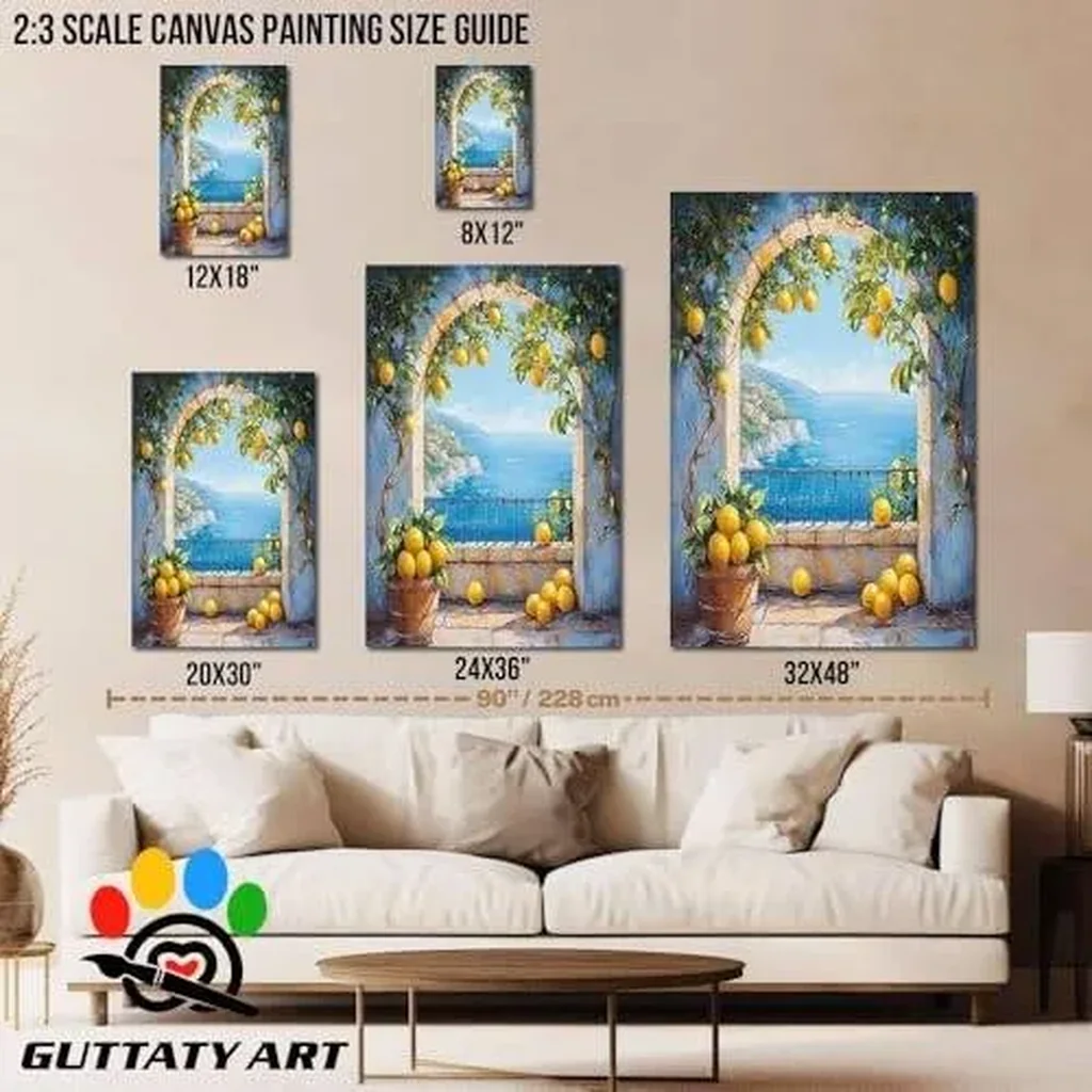 ALAYRA Lemon Canvas Wall Art, Mediterranean Kitchen Wall Decor, Vibrant Impressionist Balcony Picture, Cheerful Seaside Wall Painting for Dining Room, Home Yellow Fruit Hanging Artwork, 18x12 Inch 01 - Image 3