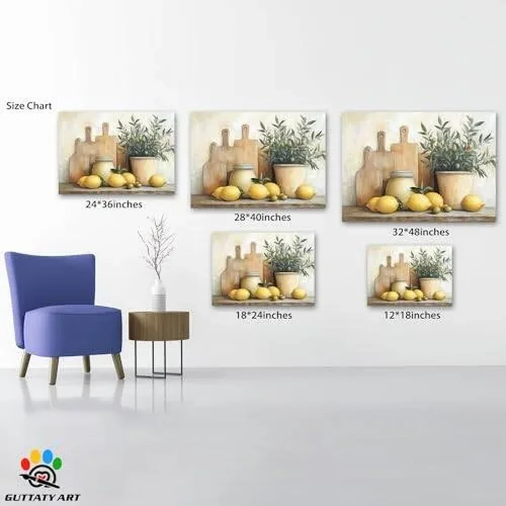 ALAYRA Lemon Kitchen Canvas Wall Art, Rustic Fruit Still Life Canvas Painting, Vibrant Yellow Wall Decor and Pictures, Country Style Wall Prints for Dining Room or Chef's Kitchen, 12x18 Inch 01 - Image 3