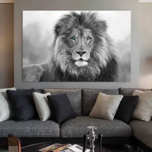 ALAYRA Lion Canvas Wall Art Black and White Poster Prints - Wild Animal Pictures Abstract Painting - Blue Eyed Canvas Artwork 16x24inch No Frame 01