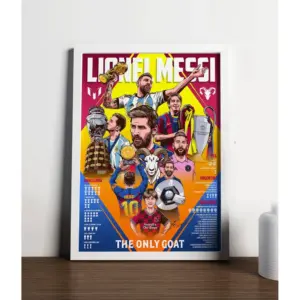 ALAYRA Lionel Messi Legendary Career Framed Poster For Gifting/For Room Decor/For Football Fans (A4, WHITE) 01