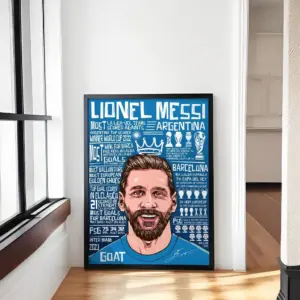 ALAYRA Lionel Messi Legendary Stats Framed Poster For Gifting/For Room Decor/For Football Fans (A3, BLACK) (A3, BLACK) 01