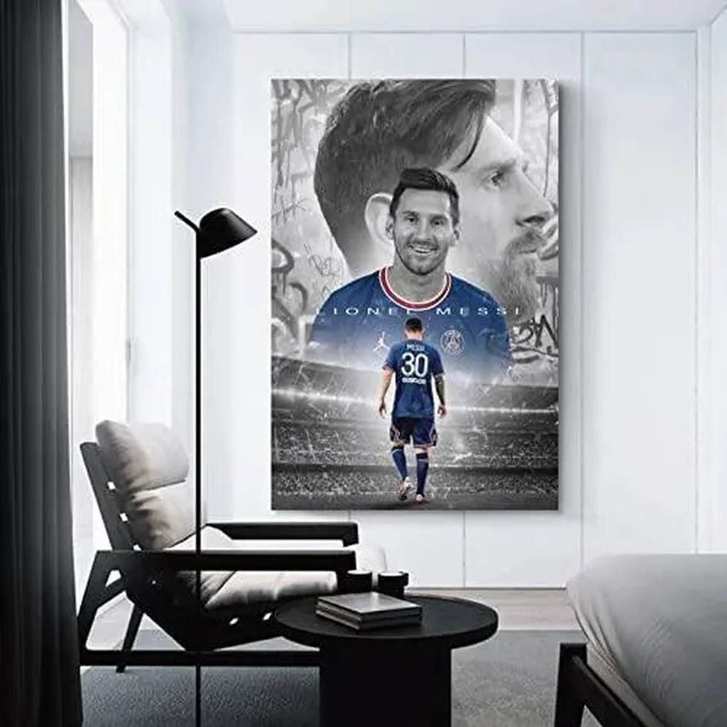 ALAYRA Lionel Messi Poster PSG Creative Art Printed decorative paintings Fabric Canvas Wall Art Living Room Restaurant Landscape Unframed 08x12inch(20x30cm) 01 - Image 2