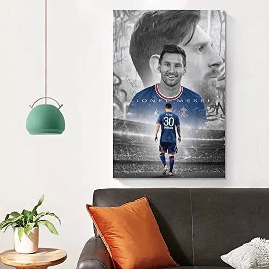 ALAYRA Lionel Messi Poster PSG Creative Art Printed decorative paintings Fabric Canvas Wall Art Living Room Restaurant Landscape Unframed 08x12inch(20x30cm) 01 - Image 3