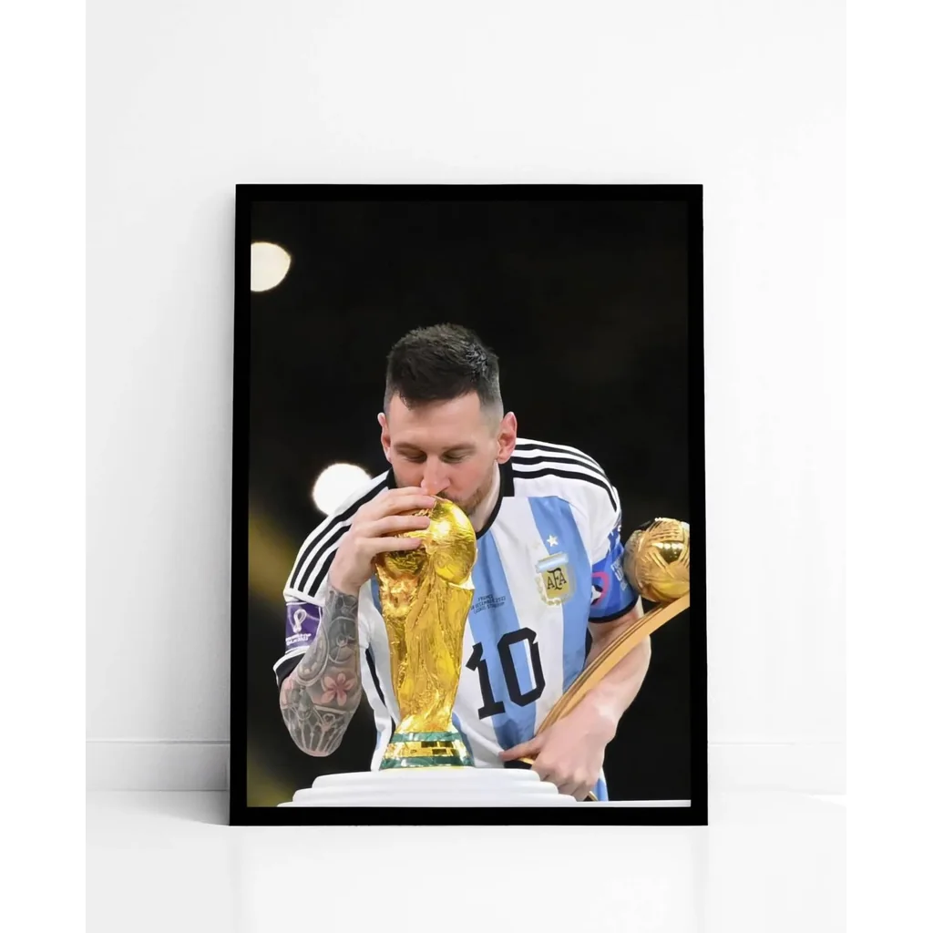 ALAYRA Lionel Messi World Cup 2022 Winner Framed Poster (8x12 Inches) for Gifting/for Room Decor/for Football Fans (Black) 01