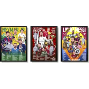 ALAYRA Lionel Messi, Neymar Jr and Cristiano Ronaldo Legendary Career Framed Poster For Gifting/For Room Decor/For Football Fans (A4, BLACK) 01