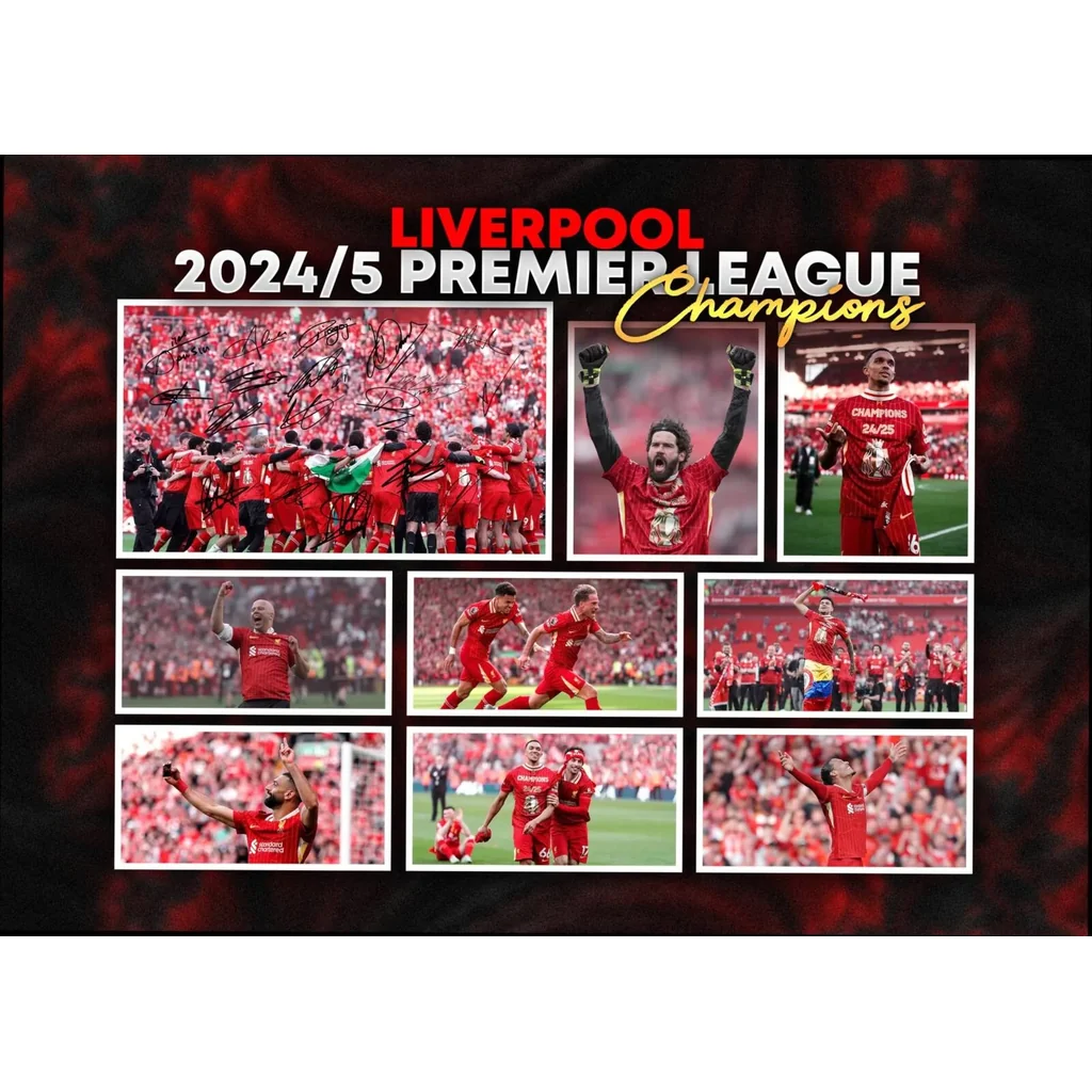 ALAYRA Liverpool 2024/5 League Football Champions Team Multi Signed A4 Montage Autograph Photo Print With Pre Printed Signatures That Would Make A Superb Gift For Any Fan. 01