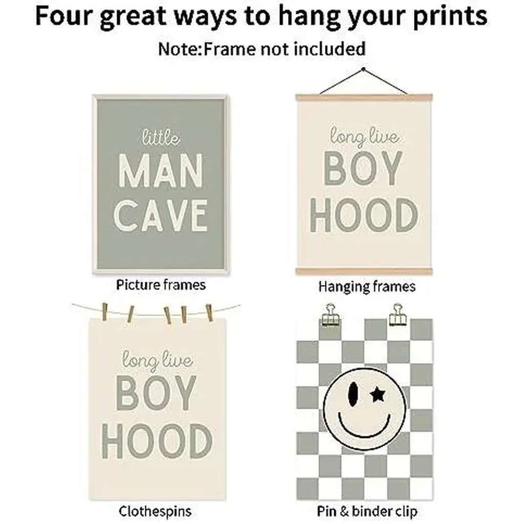 ALAYRA Long Live Boyhood Wall Art Nursery Baby Boys Canvas Wall Art Decor Preppy Retro Poster Prints Kids Little Man Cave Pictures Sage Green Artwork for Room Bedroom Set of 3 12x16 Inch Unframed 01 - Image 6