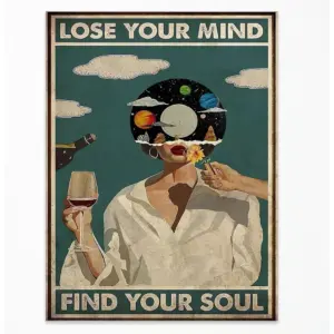 ALAYRA Lose Your Mind Find Your Soul Posters Vintage Mid Century Modern Wall Art Mental Health Canvas Print Maximalist Wall Decor Living Room Girl Bedroom 12x16 Inch Unframed 01