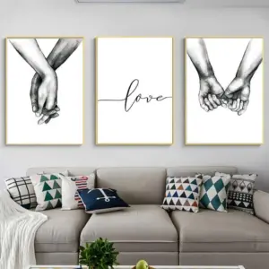 ALAYRA Love and Hand in Hand Wall Art Canvas Print Poster, Simple Fashion Black and White Sketch Art Line Drawing Decor for Home Living Room Bedroom Office(Set of 3 Unframed, 16x20 inches) 01