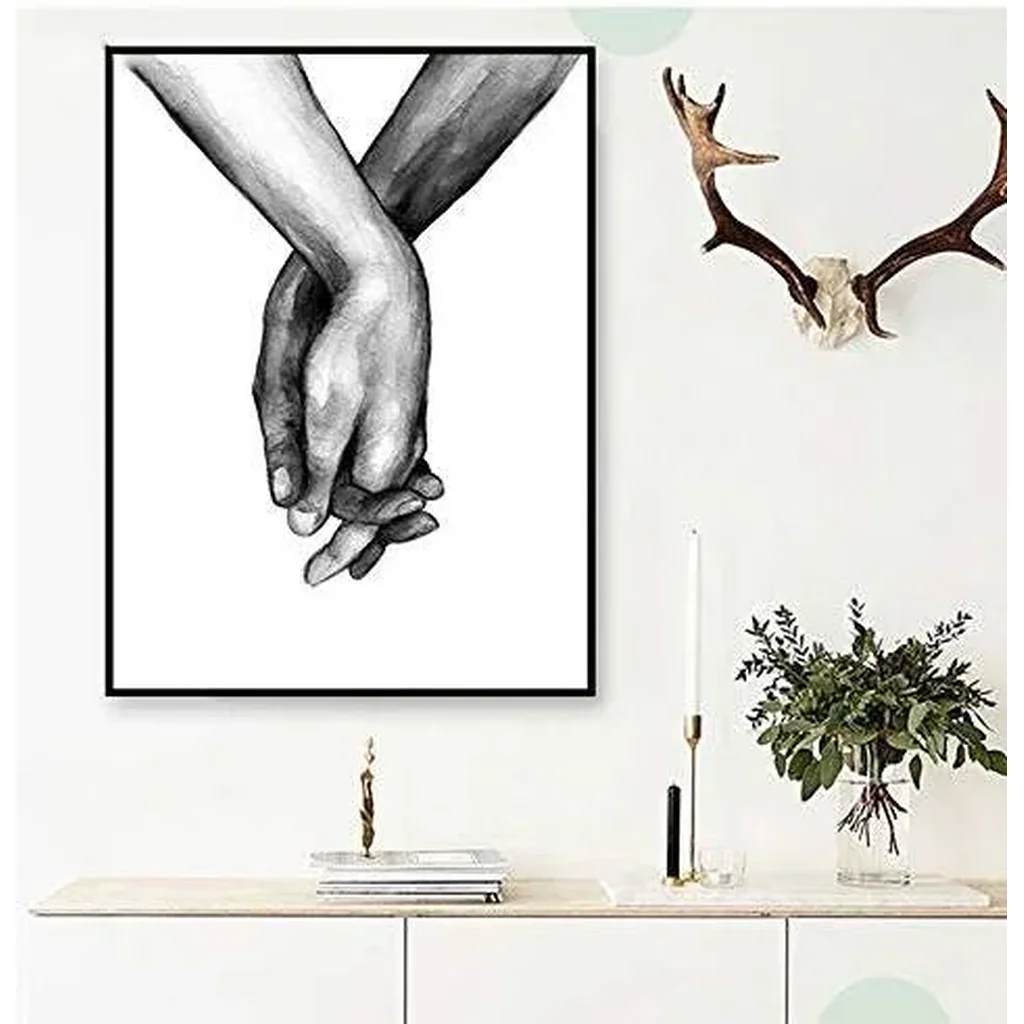 ALAYRA Love and Hand in Hand Wall Art Canvas Print Poster, Simple Fashion Black and White Sketch Art Line Drawing Decor for Home Living Room Bedroom Office(Set of 3 Unframed, 16x20 inches) 01 - Image 2