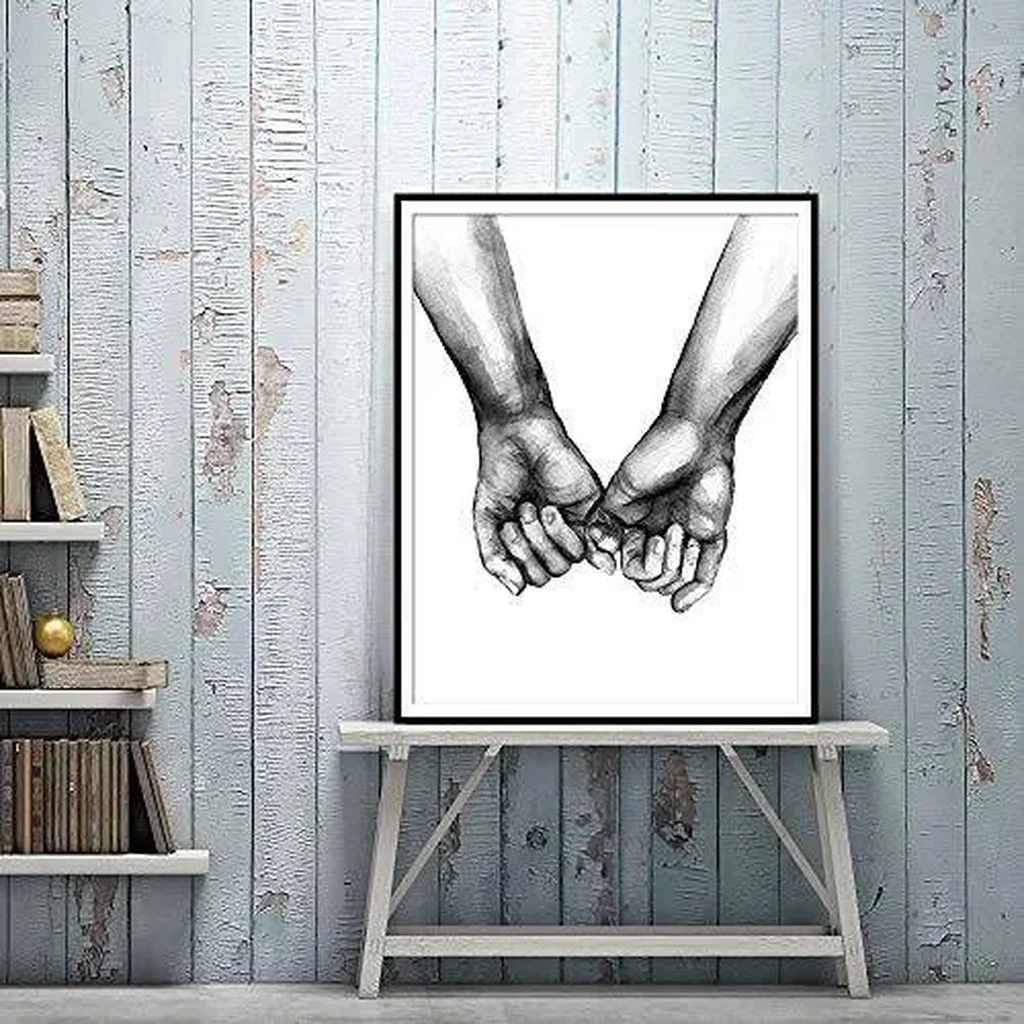ALAYRA Love and Hand in Hand Wall Art Canvas Print Poster, Simple Fashion Black and White Sketch Art Line Drawing Decor for Home Living Room Bedroom Office(Set of 3 Unframed, 16x20 inches) 01 - Image 3