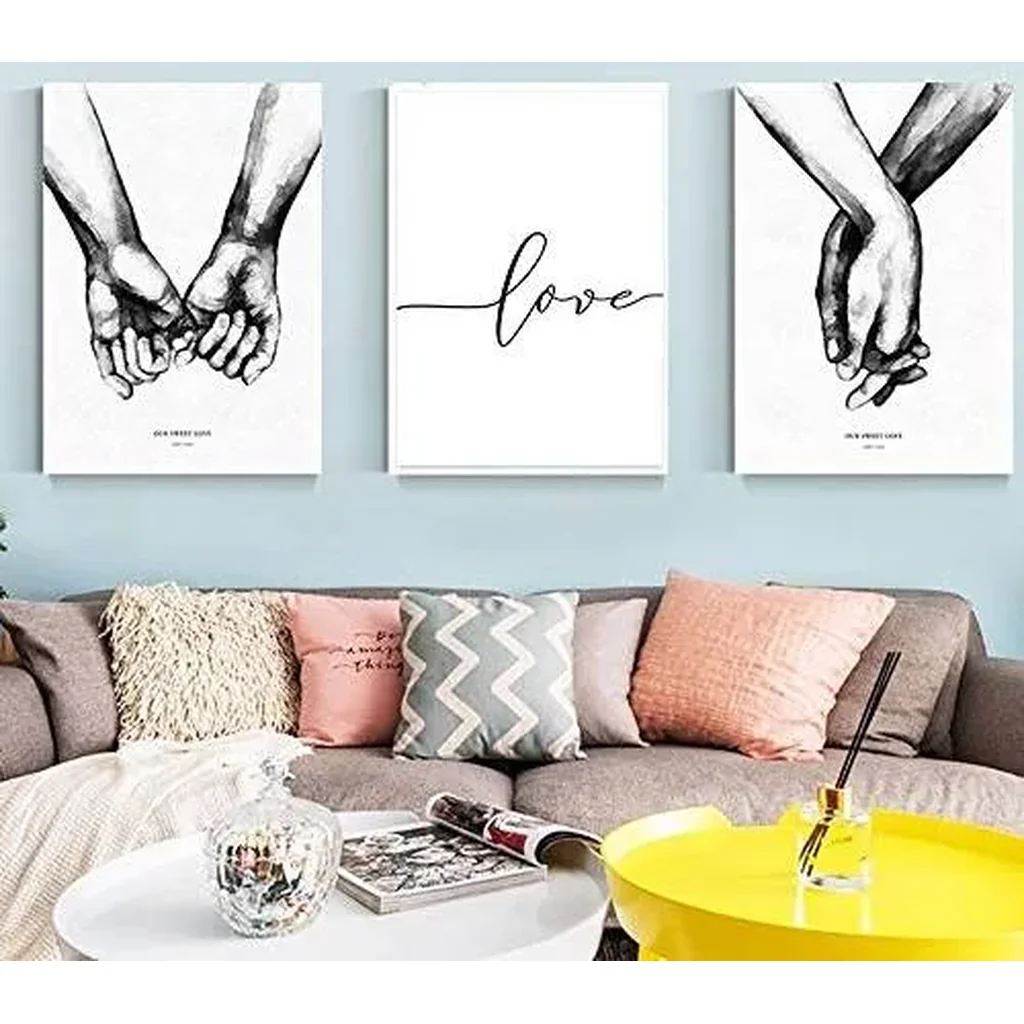 ALAYRA Love and Hand in Hand Wall Art Canvas Print Poster, Simple Fashion Black and White Sketch Art Line Drawing Decor for Home Living Room Bedroom Office(Set of 3 Unframed, 16x20 inches) 01 - Image 4