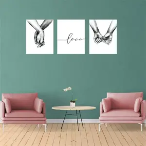 ALAYRA Love and Hand in Hand Wall Art Canvas Print Poster, Simple Fashion Black and White Sketch Art Line Drawing Decor for Home Living Room Bedroom Office(Set of 3 Unframed, 8x10 inches) 01
