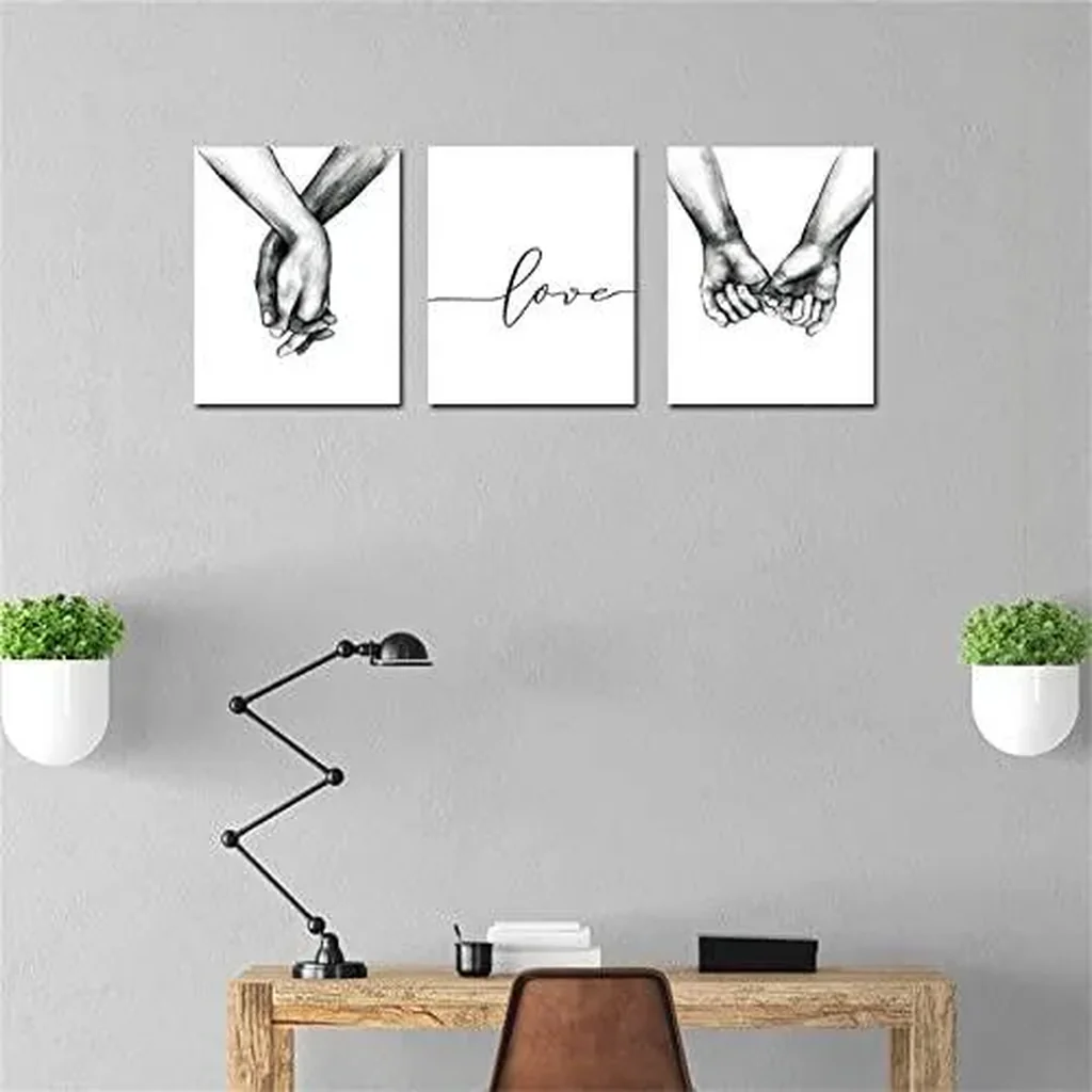 ALAYRA Love and Hand in Hand Wall Art Canvas Print Poster, Simple Fashion Black and White Sketch Art Line Drawing Decor for Home Living Room Bedroom Office(Set of 3 Unframed, 8x10 inches) 01 - Image 2