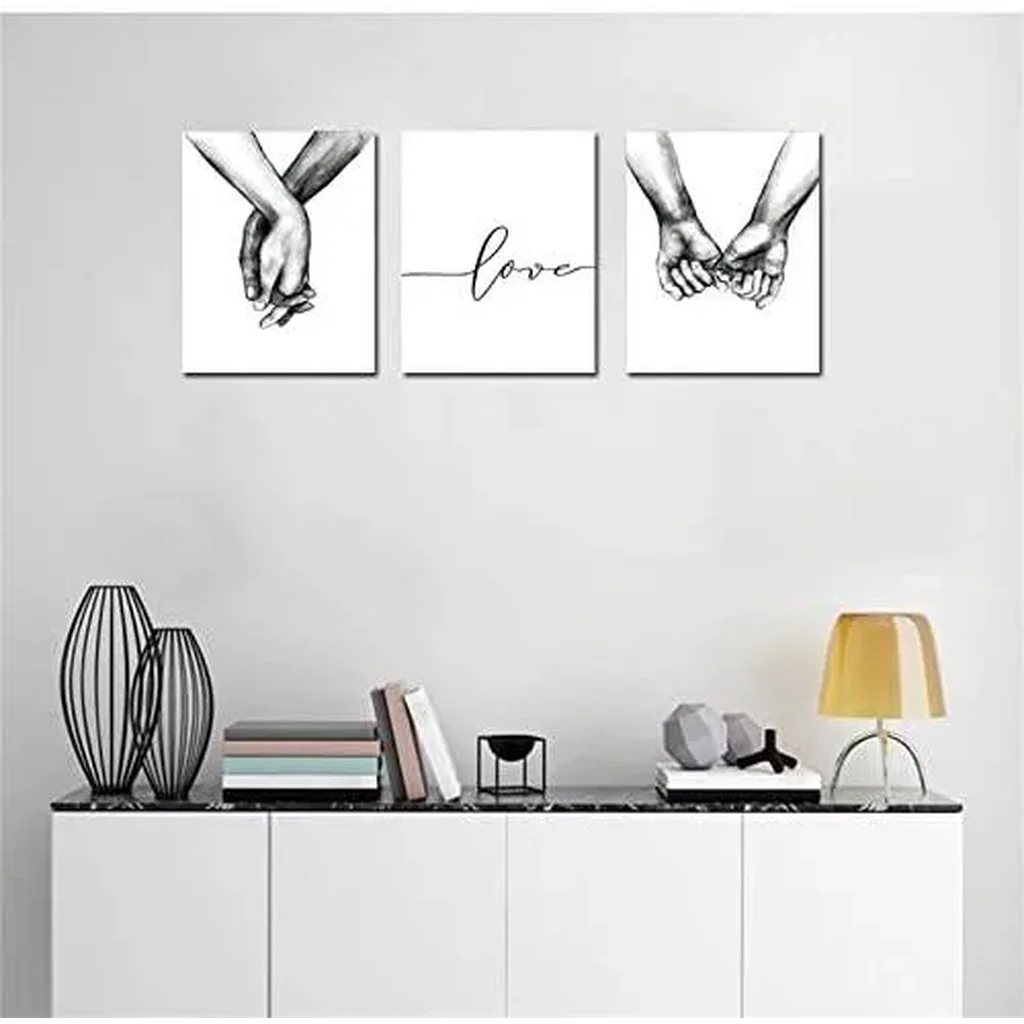 ALAYRA Love and Hand in Hand Wall Art Canvas Print Poster, Simple Fashion Black and White Sketch Art Line Drawing Decor for Home Living Room Bedroom Office(Set of 3 Unframed, 8x10 inches) 01 - Image 3