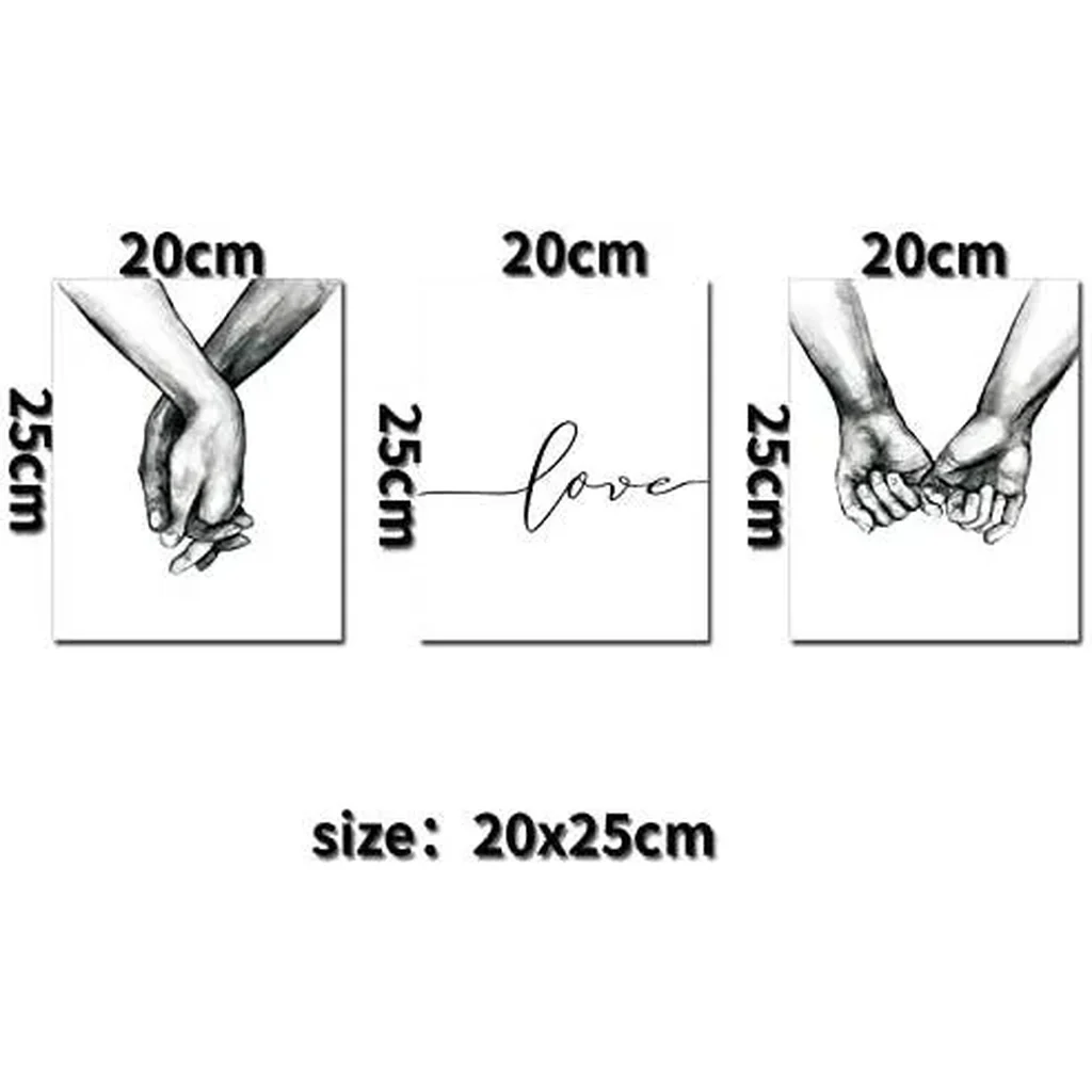 ALAYRA Love and Hand in Hand Wall Art Canvas Print Poster, Simple Fashion Black and White Sketch Art Line Drawing Decor for Home Living Room Bedroom Office(Set of 3 Unframed, 8x10 inches) 01 - Image 4