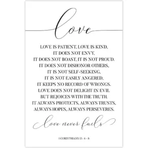 ALAYRA Love Never Fails Bible Verses Canvas Wall Art Decor Serenity Prayer Christian Wedding Bible Wall Art Scripture Love Is Patient Love Is Kind Wall Art Decor Poster Bedroom 12x16inchx1 Unframed 01