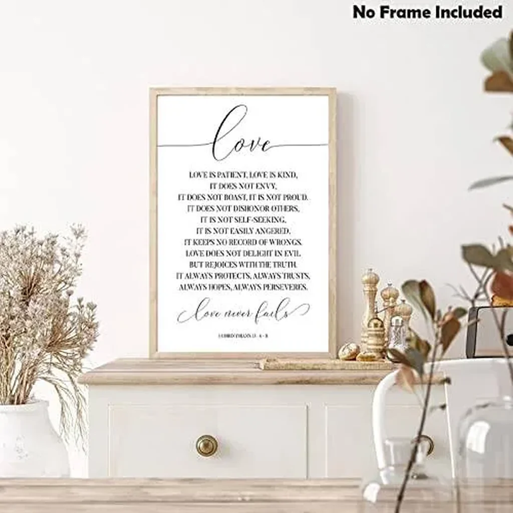 ALAYRA Love Never Fails Bible Verses Canvas Wall Art Decor Serenity Prayer Christian Wedding Bible Wall Art Scripture Love Is Patient Love Is Kind Wall Art Decor Poster Bedroom 12x16inchx1 Unframed 01 - Image 2