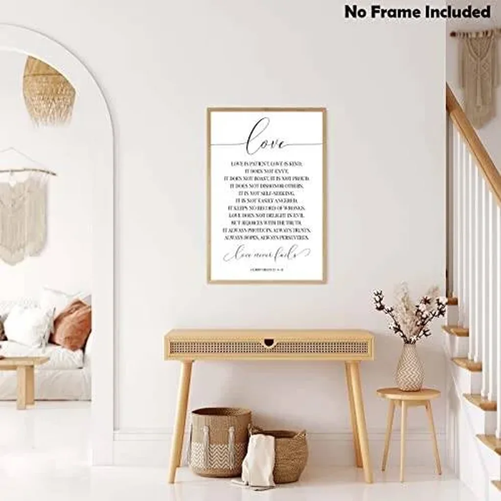 ALAYRA Love Never Fails Bible Verses Canvas Wall Art Decor Serenity Prayer Christian Wedding Bible Wall Art Scripture Love Is Patient Love Is Kind Wall Art Decor Poster Bedroom 12x16inchx1 Unframed 01 - Image 3