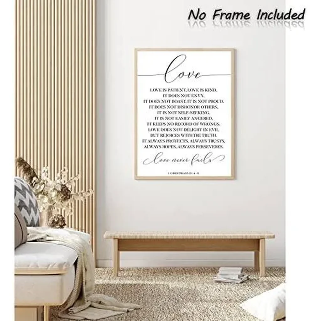 ALAYRA Love Never Fails Bible Verses Canvas Wall Art Decor Serenity Prayer Christian Wedding Bible Wall Art Scripture Love Is Patient Love Is Kind Wall Art Decor Poster Bedroom 12x16inchx1 Unframed 01 - Image 4